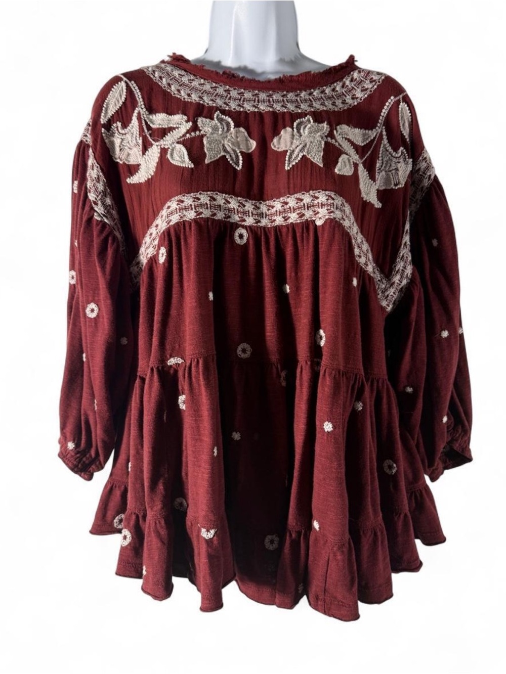 Free People Edie Boho Embroidered Top Tunic  In Raisin Combo